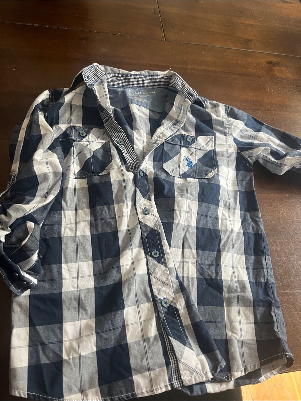 Boy’s Blue and White Plaid Casual Button-Down Shirt